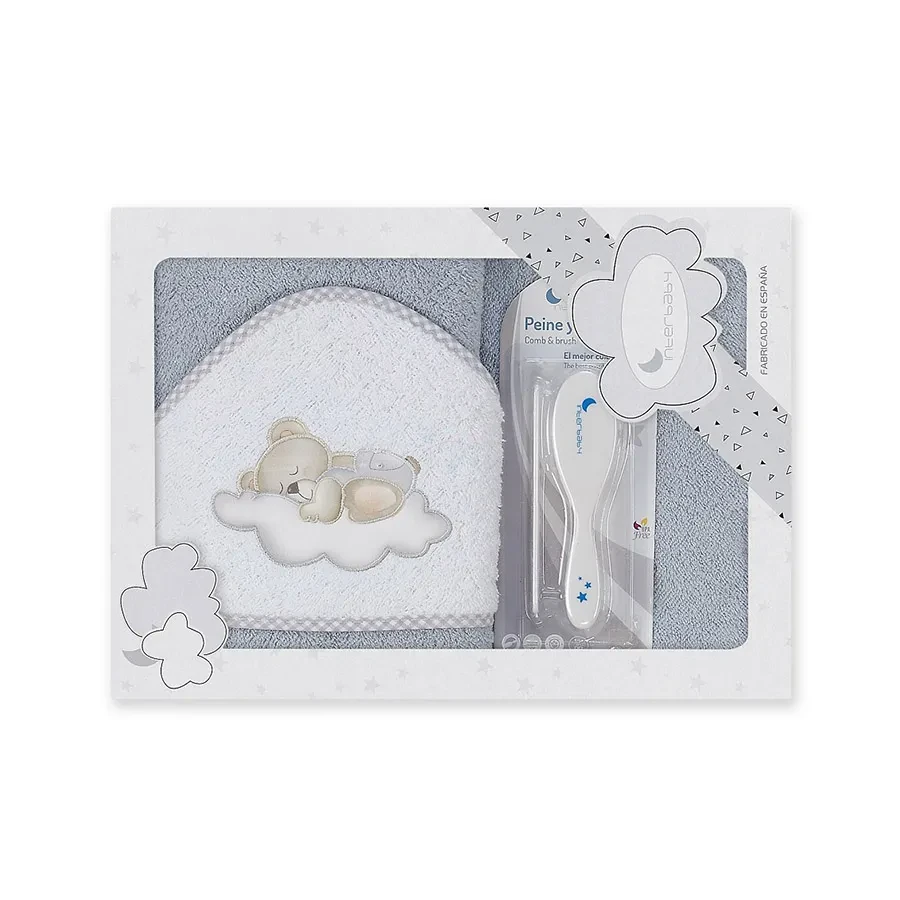 Cape De Bain-100X100-400 Gsm Coton Terry +Brosse Et Peigne-Mod.Oso Nube-Gris