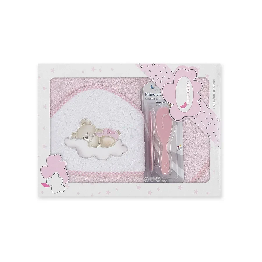 Cape Du Bain-100X100-400 Gsm Coton Terry +Brosse Et Peigne-Mod.Oso Nube-Rose