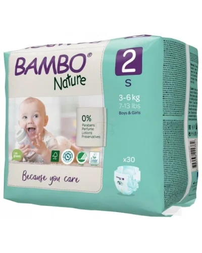 Couches Bébé BAMBO Nature Taille 2 3-6 Kg (S X 30 Pcs)